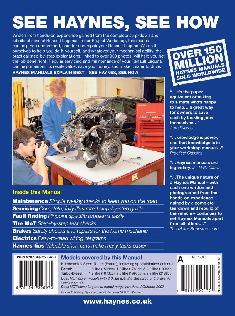 Renault Laguna Petrol & Diesel (Feb 01 - May 07) Haynes Repair Manual