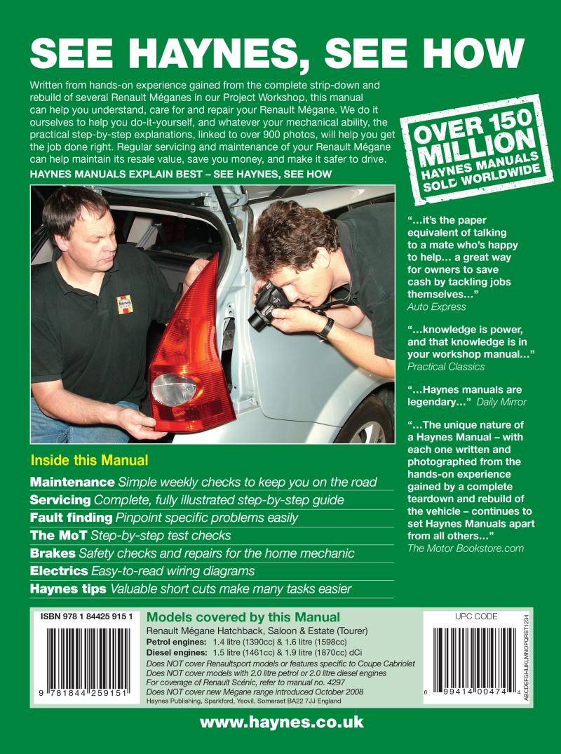 Renault Megane Petrol & Diesel (Oct 02 - 08) Haynes Repair Manual