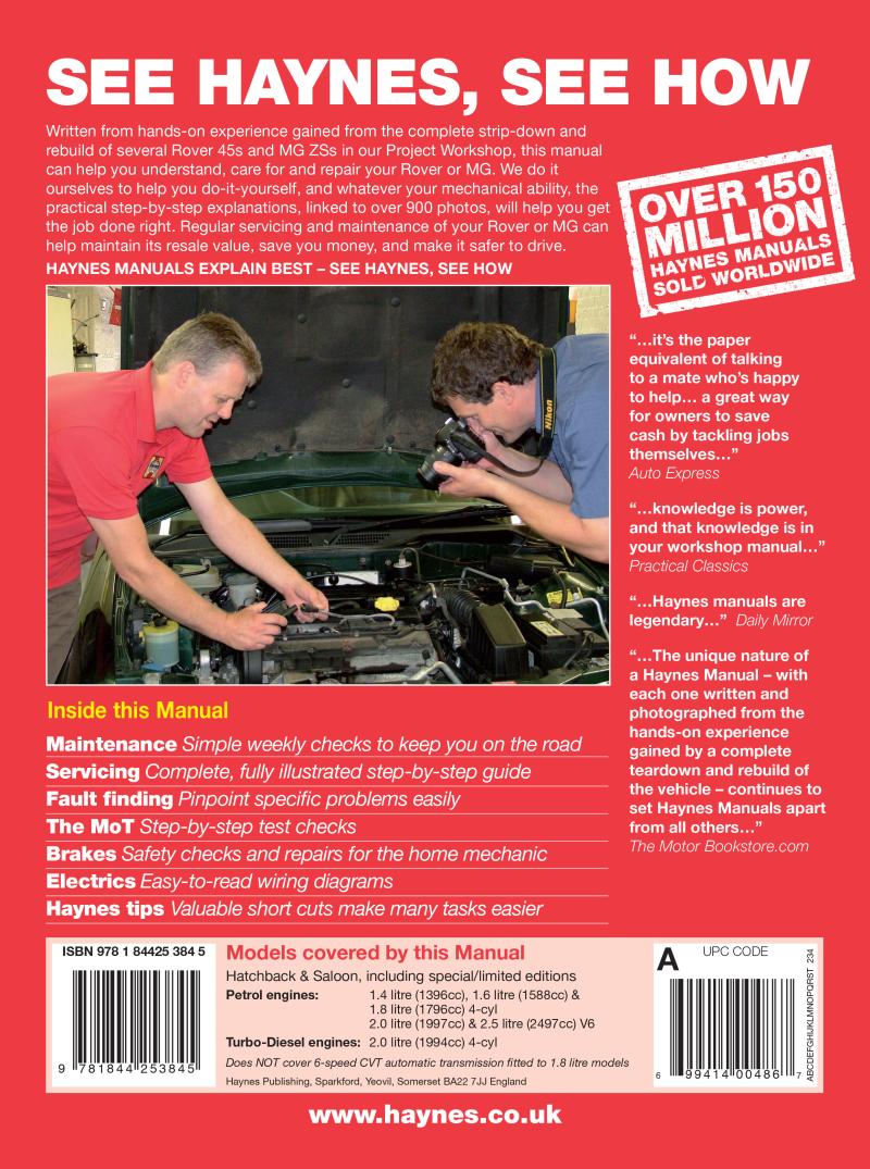 Rover 45 / MG ZS Petrol & Diesel (99 - 05) Haynes Repair Manual