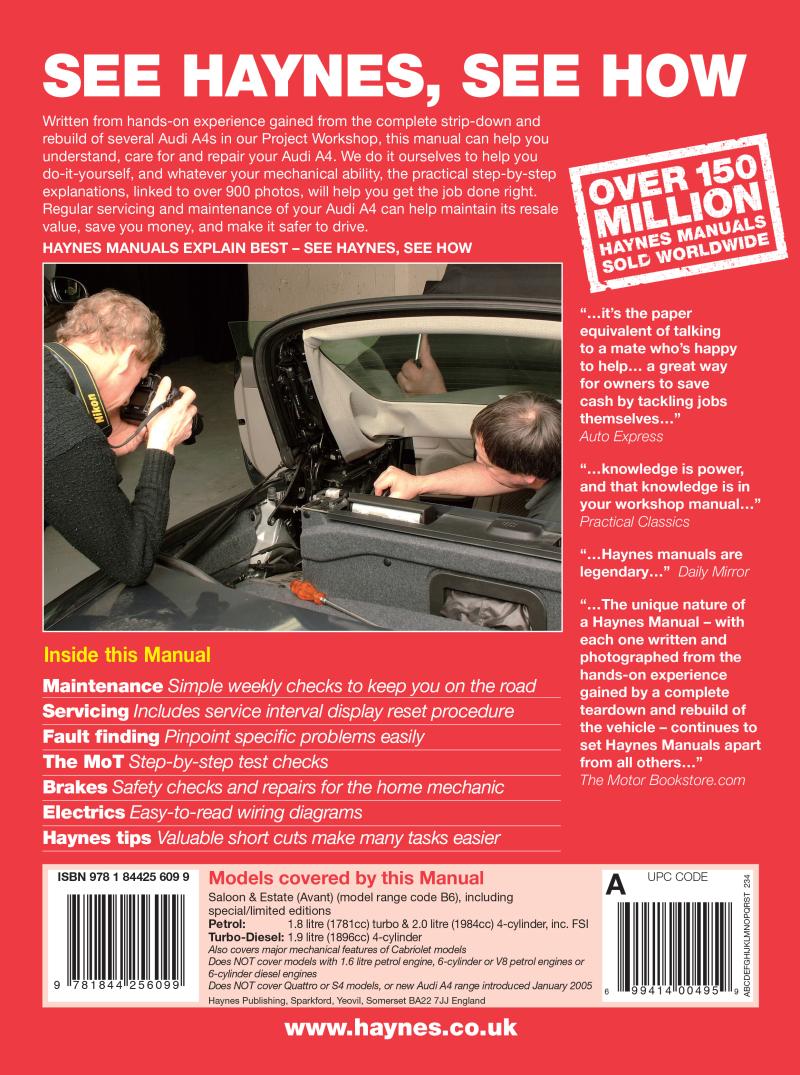 Audi A4 Petrol & Diesel (01 - 04) Haynes Repair Manual