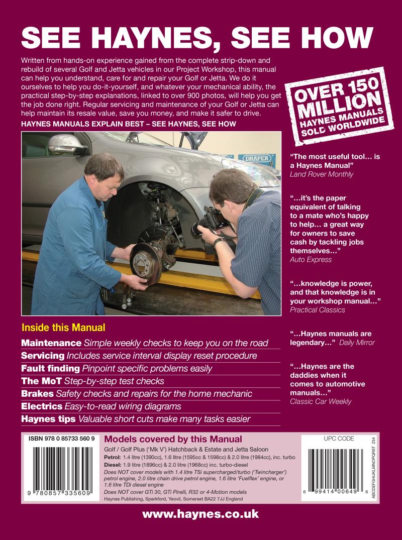 VW Golf (04 - Sept 08), Golf Plus (05 - Mar 09) & Jetta (06 - 09) Haynes Repair Manual