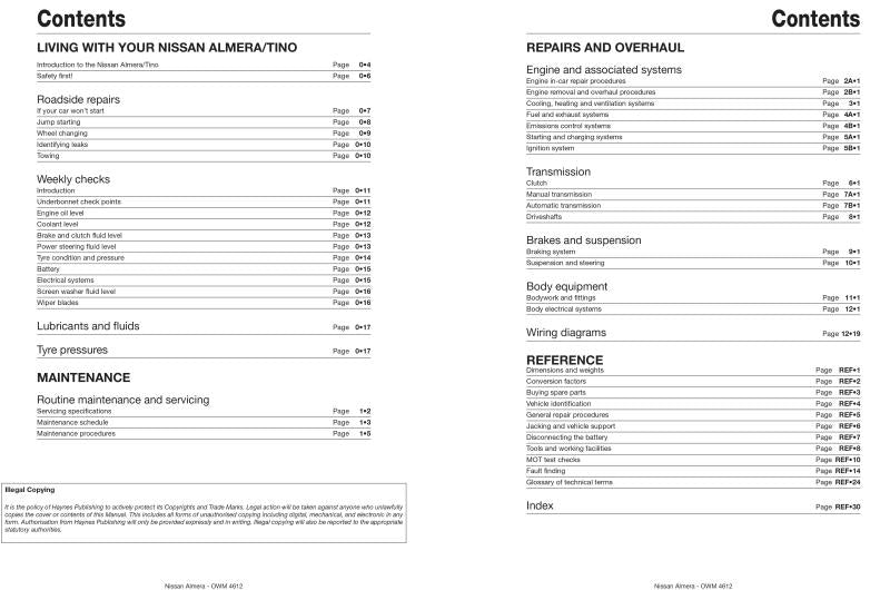 Nissan Almera & Tino Petrol (Feb 00 - 07) Haynes Repair Manual