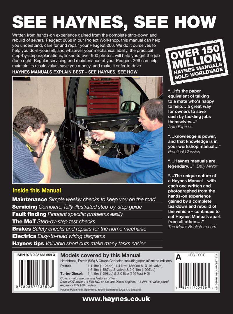Peugeot 206 Petrol & Diesel (02 - 09) Haynes Repair Manual
