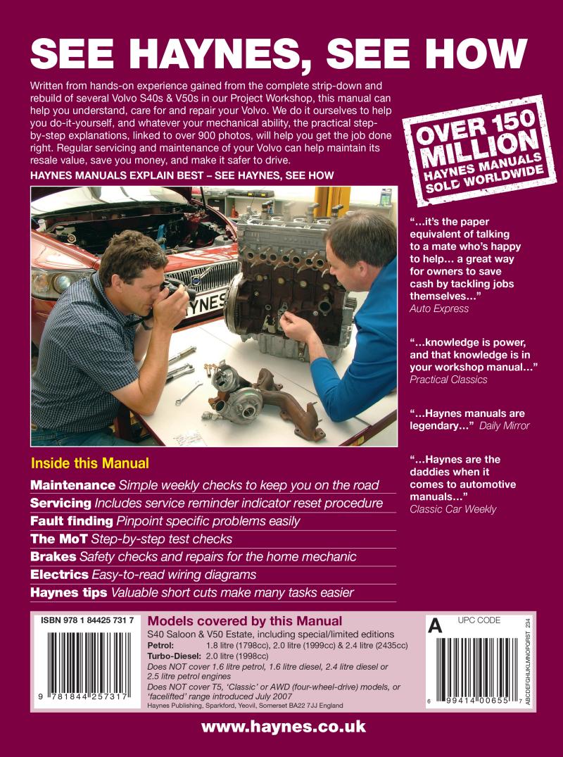 Volvo S40 & V50 Petrol & Diesel (Mar 04 - Jun 07) Haynes Repair Manual