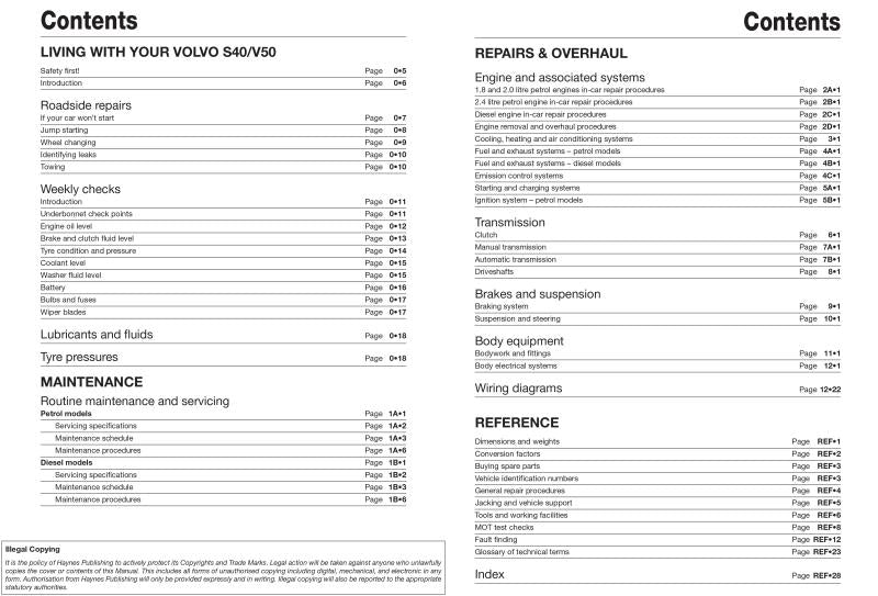 Volvo S40 & V50 Petrol & Diesel (Mar 04 - Jun 07) Haynes Repair Manual