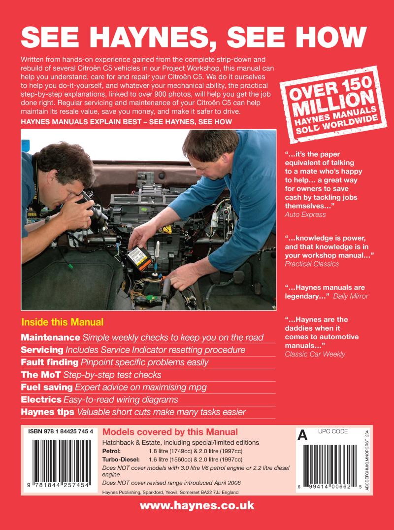 Citroen C5 Petrol & Diesel (01 - Mar 08) Haynes Repair Manual
