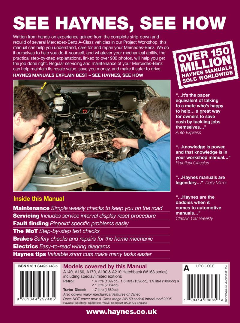 Mercedes-Benz A-Class Petrol & Diesel (98 - 04) Haynes Repair Manual