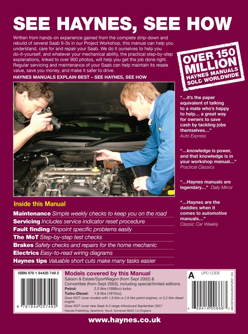 Saab 9-3 Petrol & Diesel (Sept 02 - Sept 07) Haynes Repair Manual