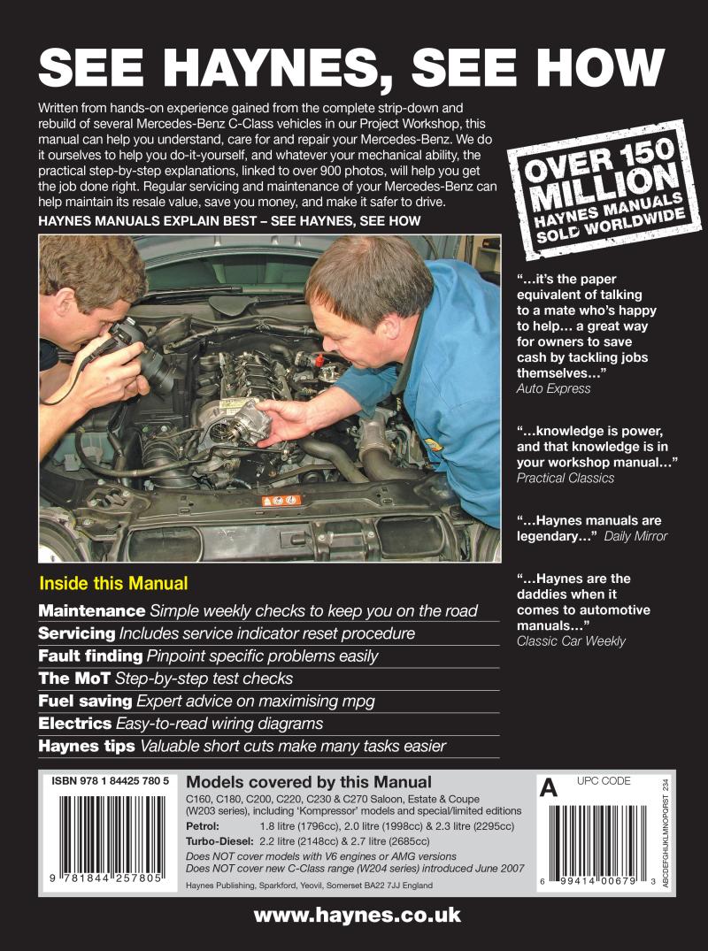 Mercedes-Benz C-Class Petrol & Diesel (Sept 00 - May 07) Haynes Repair Manual