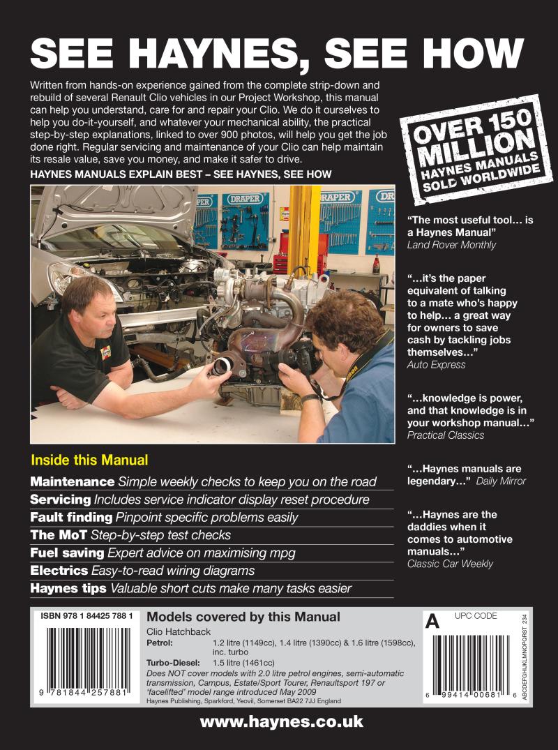 Renault Clio Petrol & Diesel (Oct 05 - May 09) Haynes Repair Manual