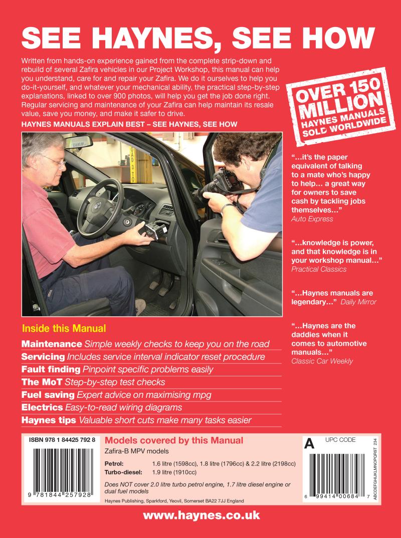 Vauxhall/Opel Zafira Petrol & Diesel (05 - 09) Haynes Repair Manual