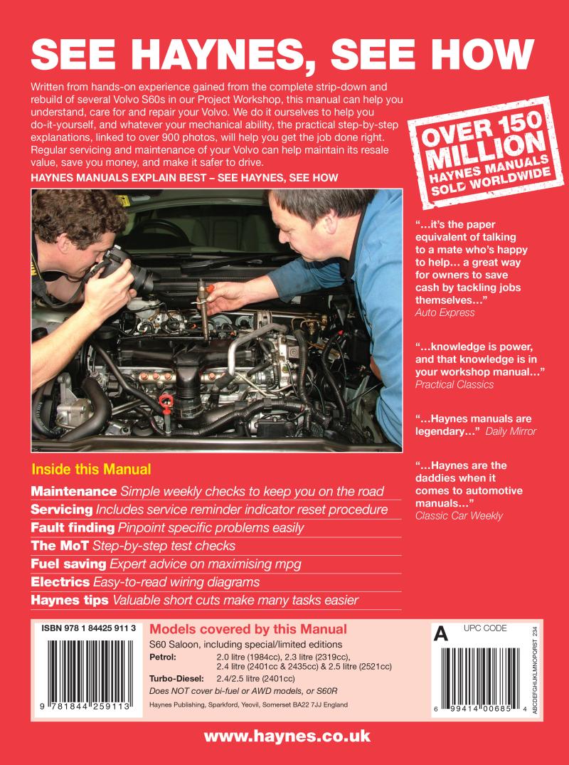 Volvo S60 Petrol & Diesel (00 - 09) Haynes Repair Manual