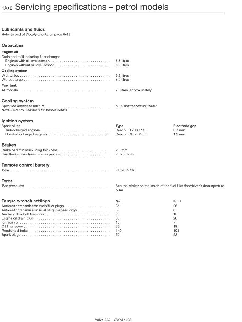 Volvo S60 Petrol & Diesel (00 - 09) Haynes Repair Manual