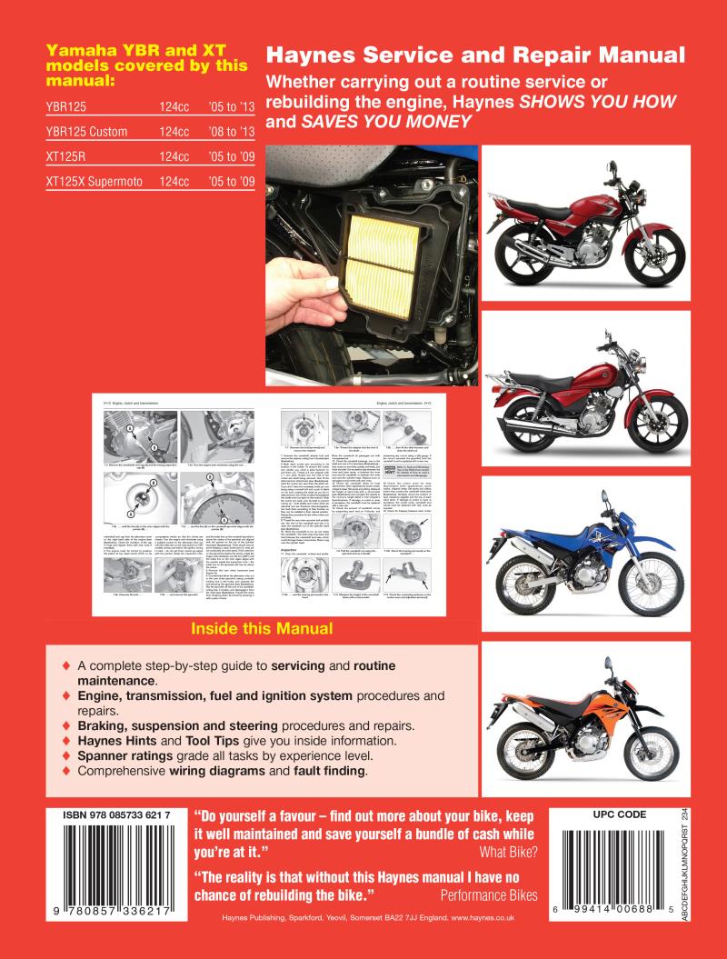 Yamaha YBR125 (05 - 16) & XT125R/X (05 - 09) Haynes Repair Manual