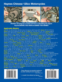 Chinese, Taiwanese & Korean 125cc Motorcycles Haynes Repair Manual