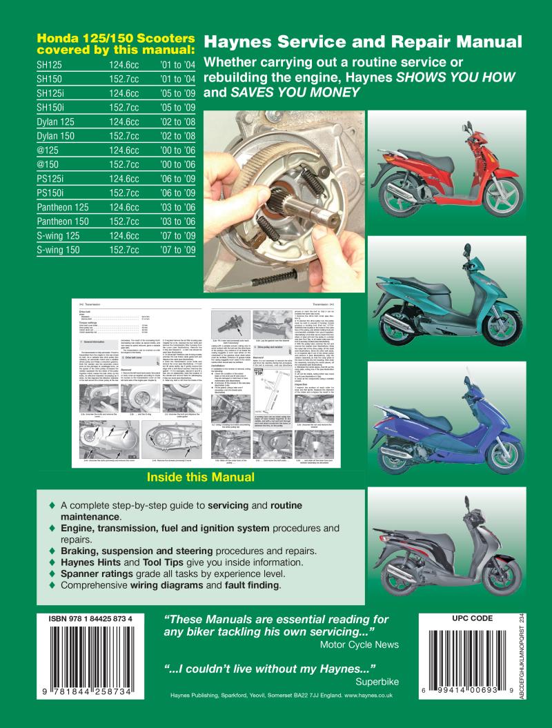 Honda 125 Scooters (SH, SES, NES, PES & FES 125) (00 - 09) Haynes Repair Manual