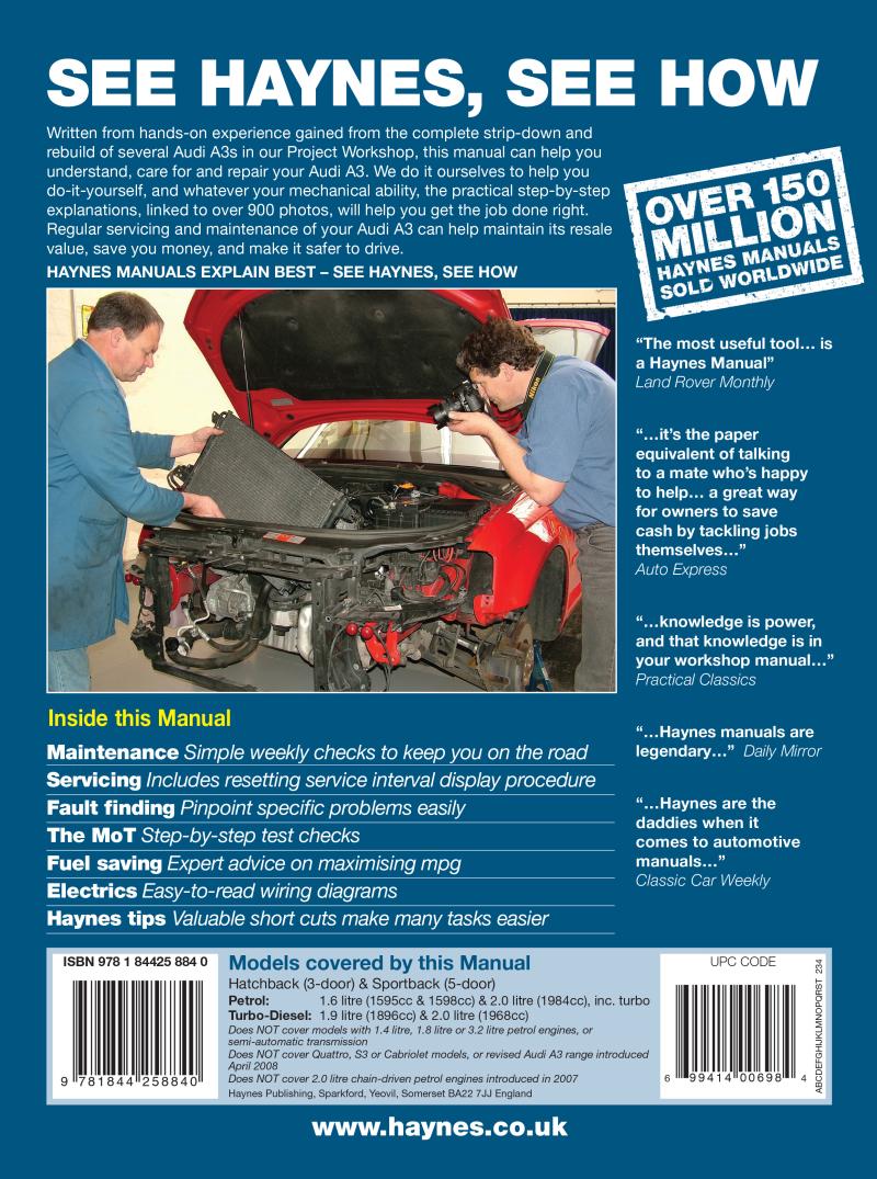 Audi A3 Petrol & Diesel (Jun 03 - Mar 08) Haynes Repair Manual