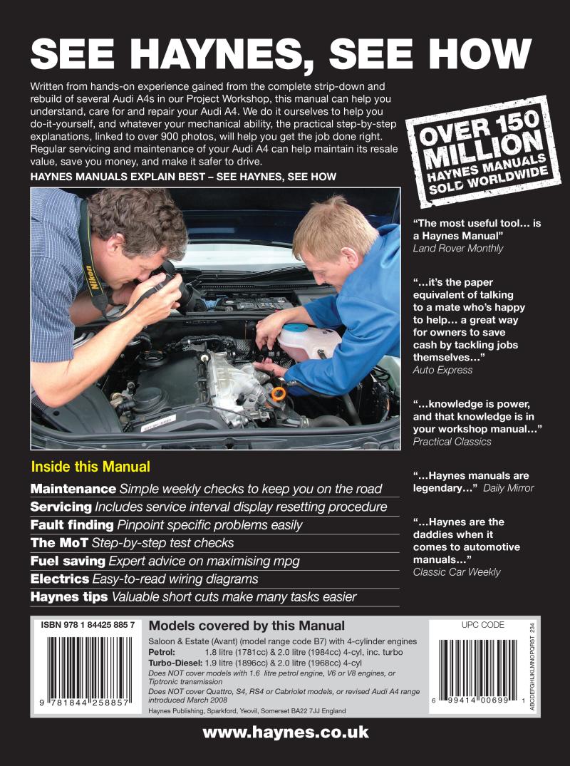 Audi A4 Petrol & Diesel (Jan 05 to Feb 08) Haynes Repair Manual