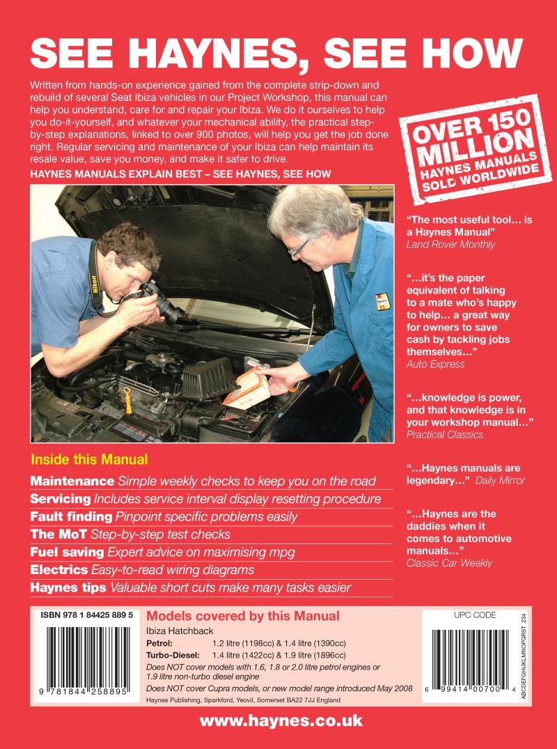 Seat Ibiza Petrol & Diesel (May 02 - Apr 08) Haynes Repair Manual