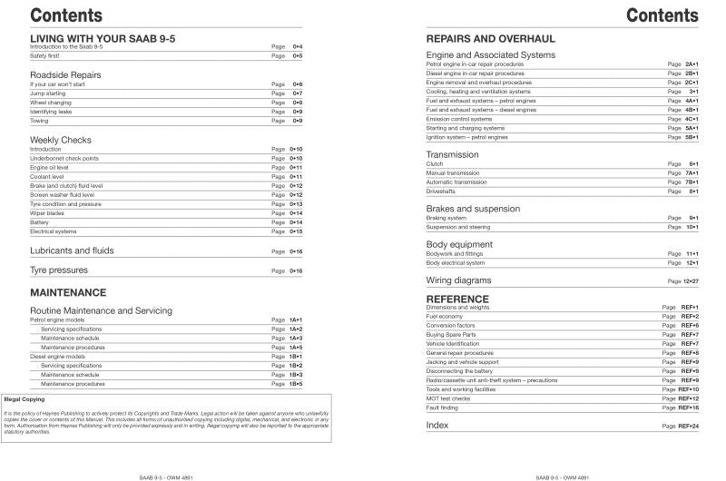 Saab 9-5 (Sep 05 - Jun 10) Haynes Repair Manual