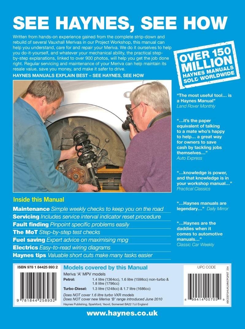 Vauxhall/Opel Meriva Petrol & Diesel (03 - May 10) Haynes Repair Manual