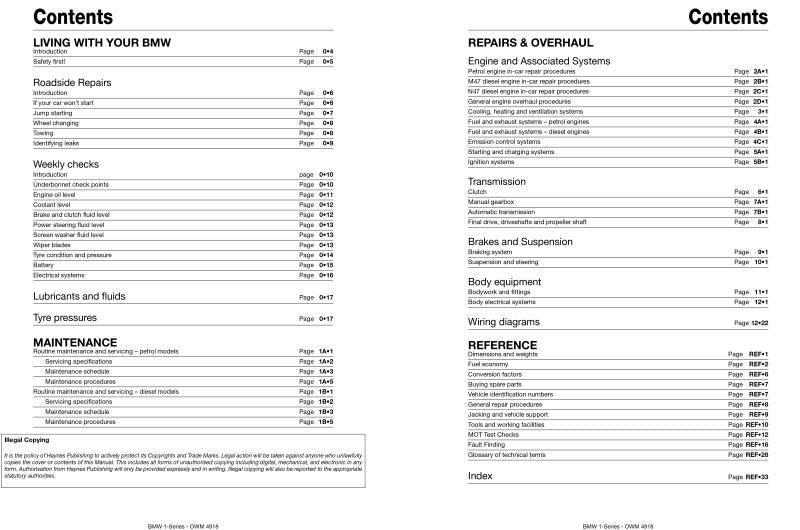 BMW 1-Series 4-cyl Petrol & Diesel (04 - Aug 11) Haynes Repair Manual