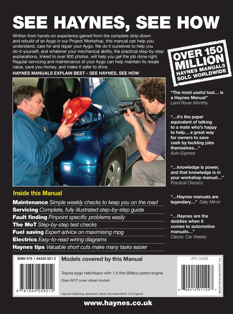 Toyota Aygo Petrol (05 -11) Haynes Repair Manual