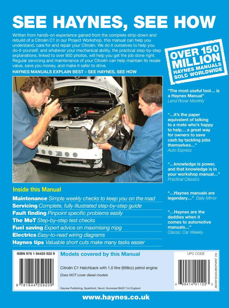 Citroen C1 Petrol (05 - 11) Haynes Repair Manual