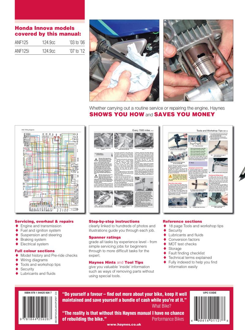 Honda ANF125 Innova Scooter (03 - 12) Haynes Repair Manual