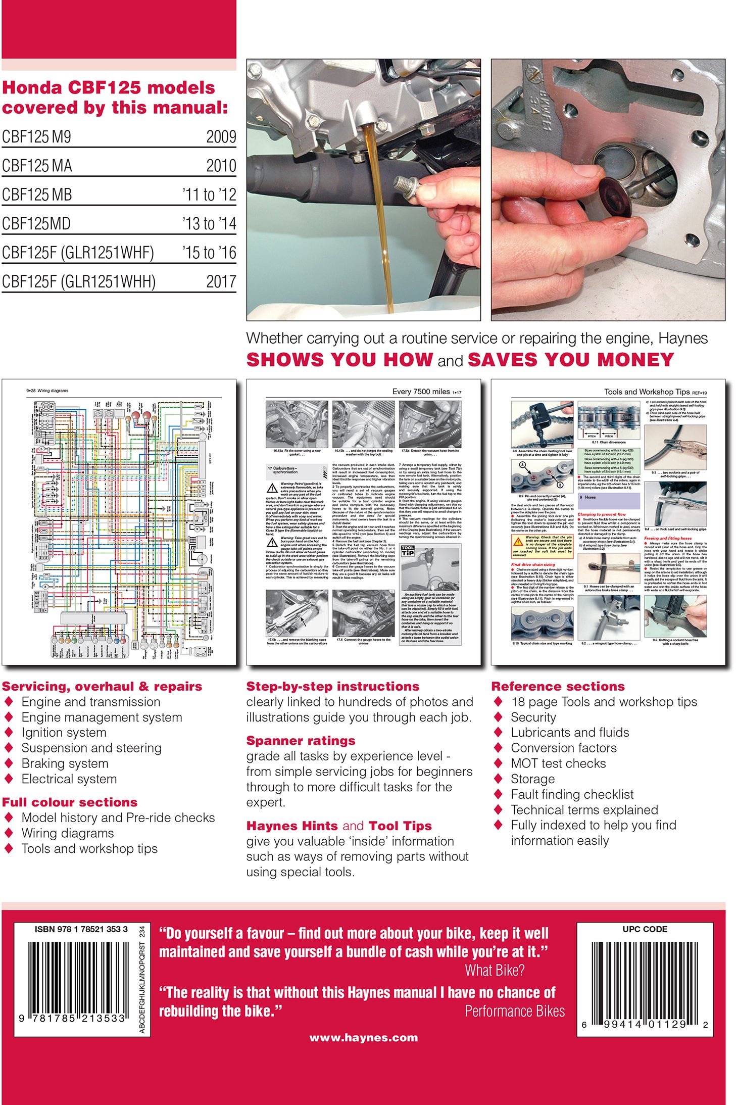 Honda CBF125 (09 - 17) Haynes Repair Manual