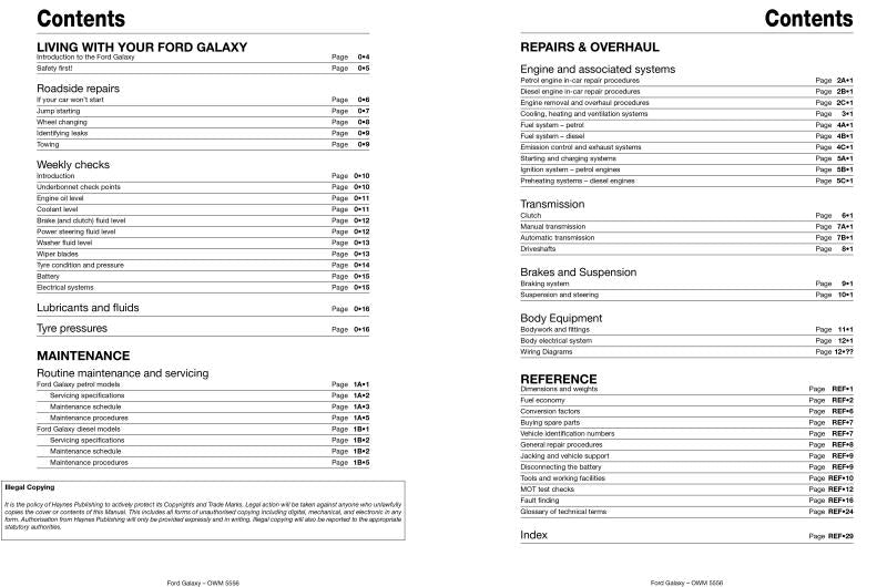 Ford Galaxy Petrol & Diesel (00 - 06) Haynes Repair Manual