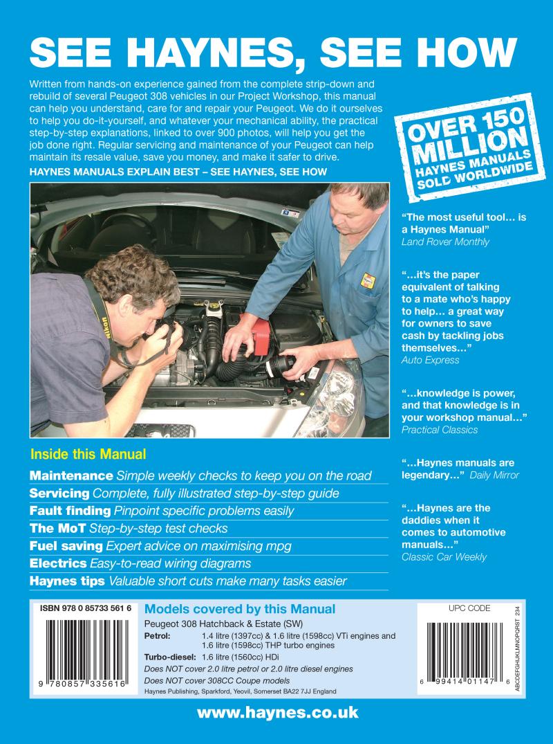 Peugeot 308 Petrol & Diesel (07 - 12) Haynes Repair Manual