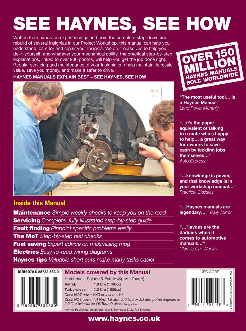 Vauxhall/Opel Insignia Petrol & Diesel (08 - 12) Haynes Repair Manual