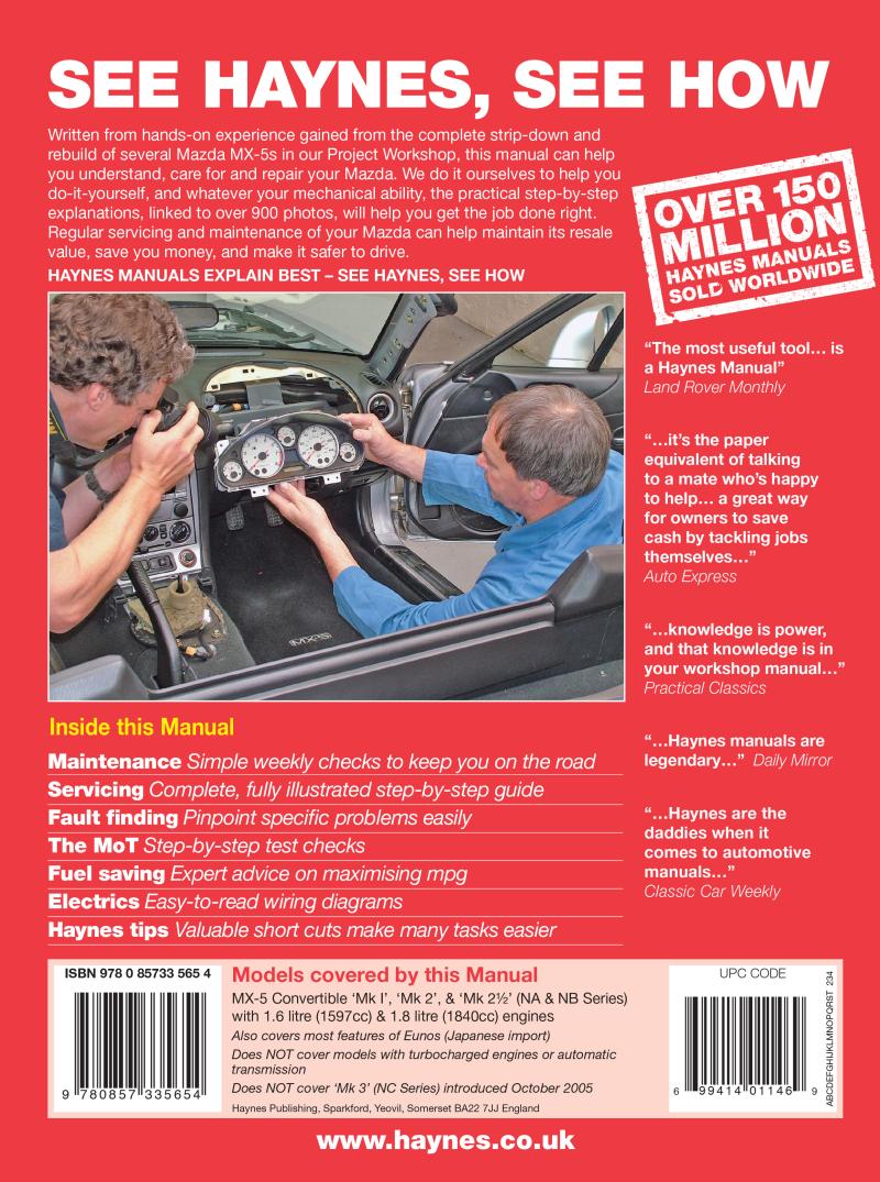 Mazda MX-5 (89 - 05) Haynes Repair Manual