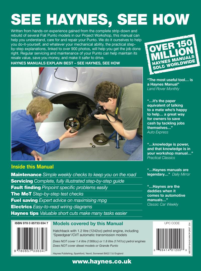 Fiat Punto petrol (Oct 99 - 07) Haynes Repair Manual