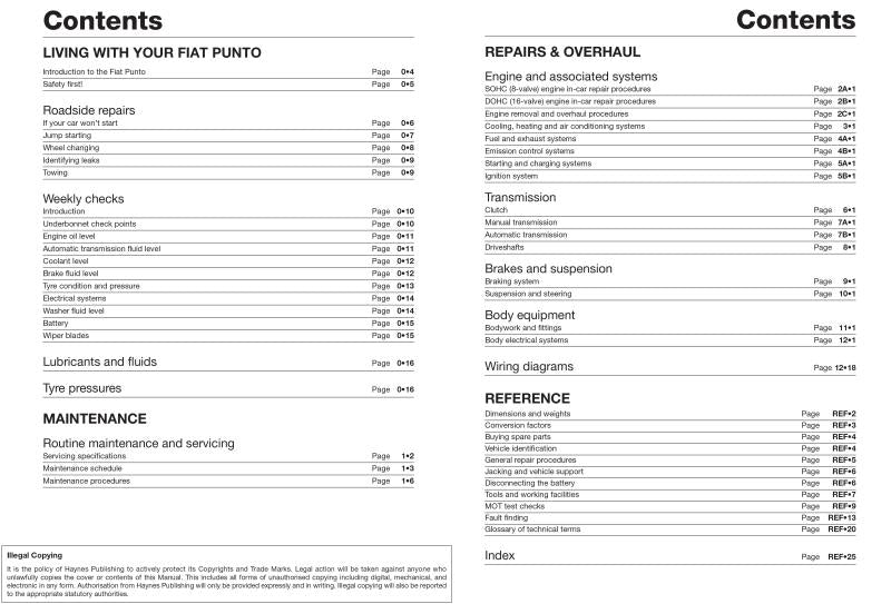 Fiat Punto petrol (Oct 99 - 07) Haynes Repair Manual