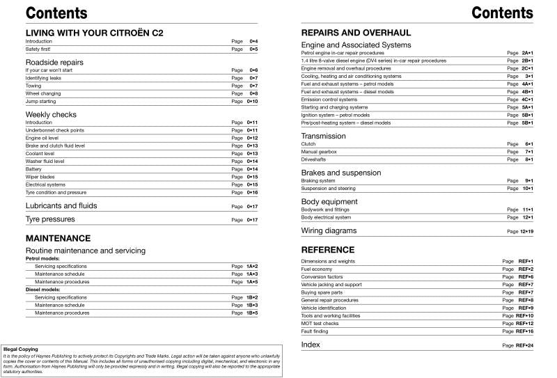 Citroen C2 Petrol & Diesel (03 - 10) Haynes Repair Manual