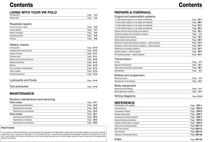 VW Polo (09 - 14) Haynes Repair Manual