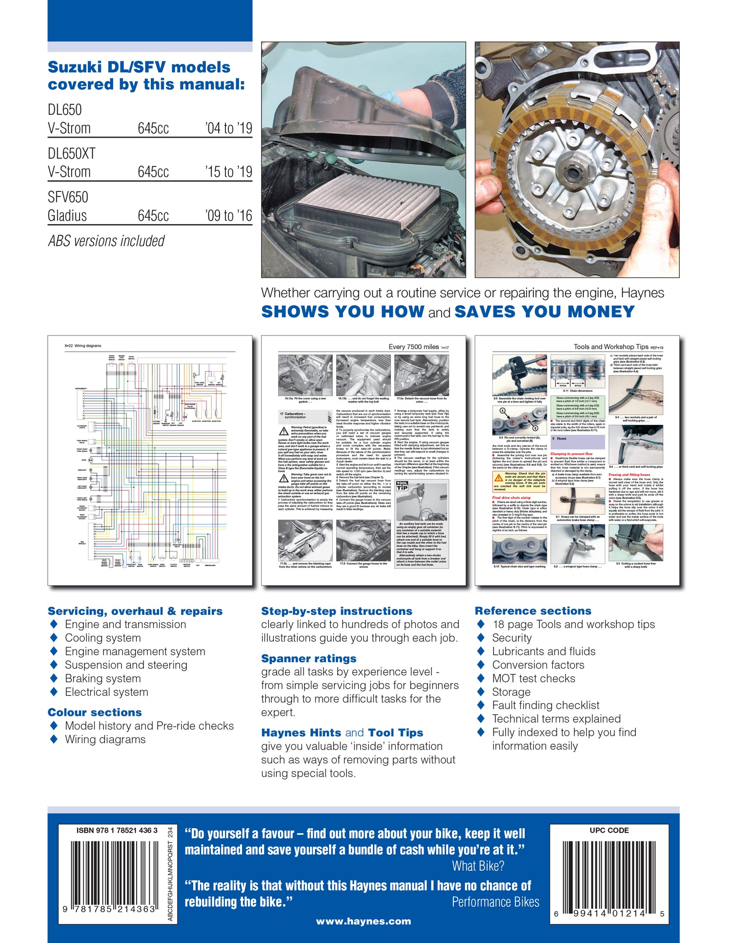 Suzuki DL650 V-Strom & SFV650 Gladius (04 - 19) Haynes Repair Manual
