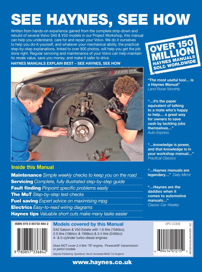 Volvo S40 & V50 Diesel (07 - 13) Haynes Repair Manual