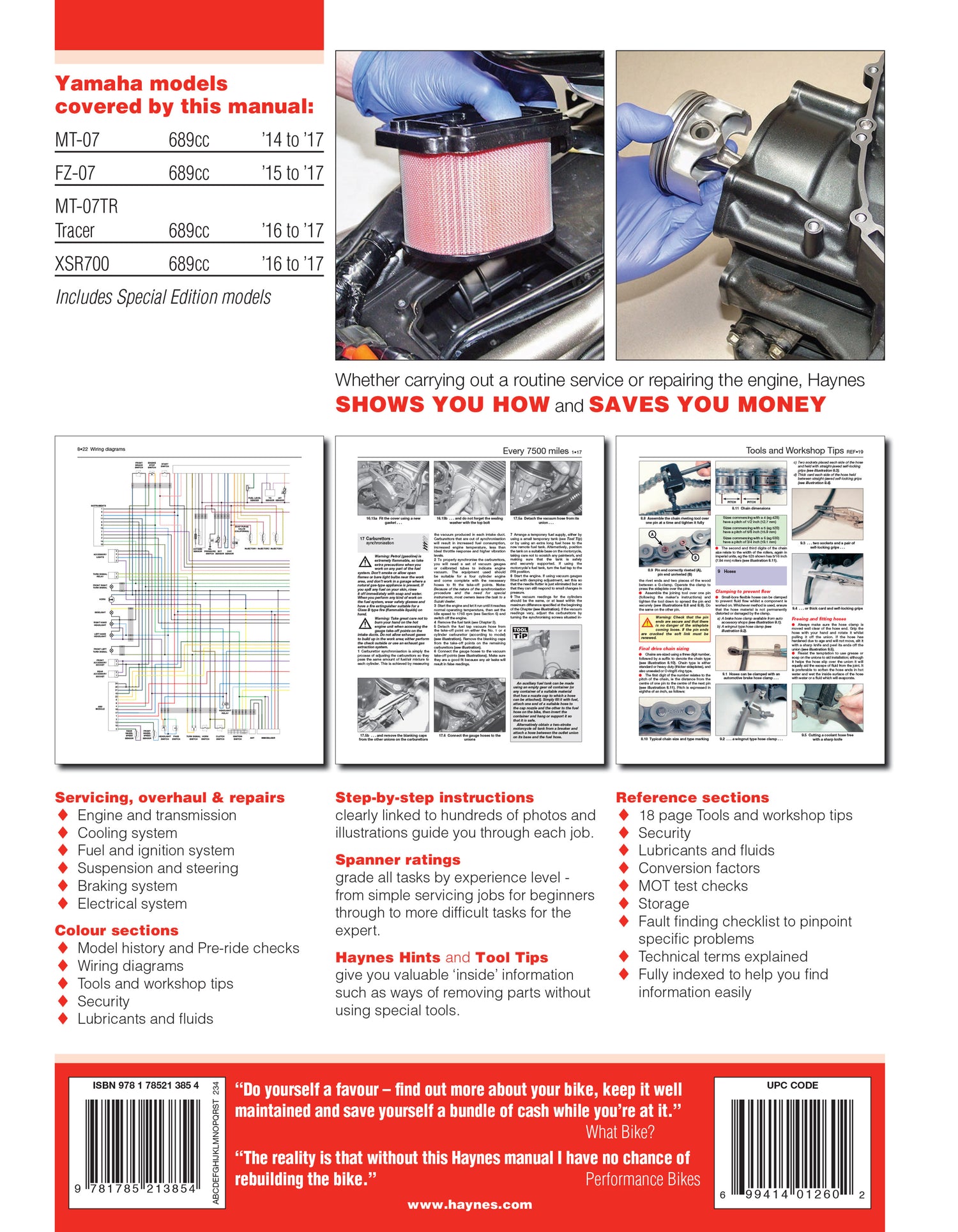 Yamaha MT-07, Tracer & XSR700 (14 to 17) Haynes Repair Manual