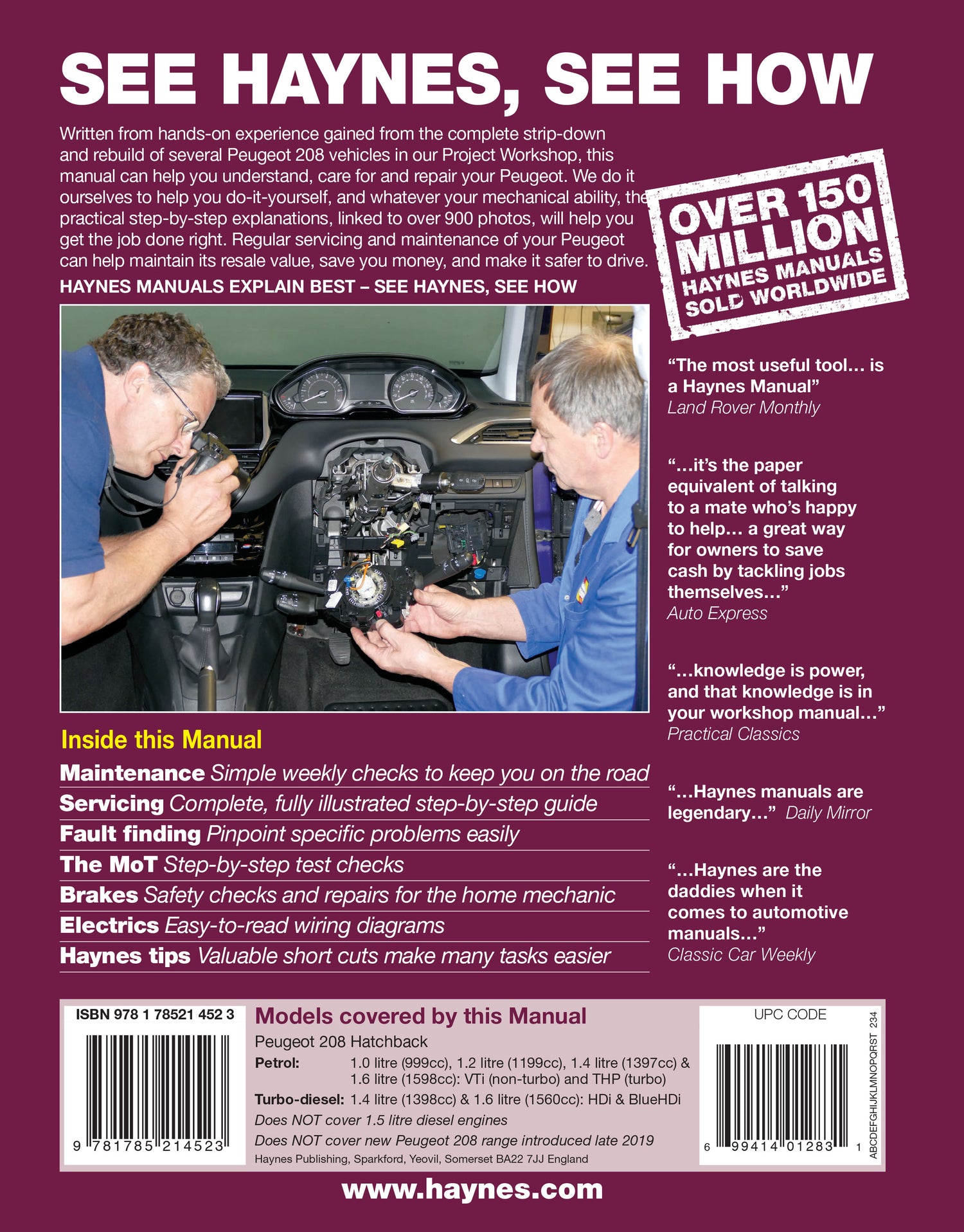 Peugeot 208 Petrol & Diesel (2012 to 2019) 12 to 69 reg Haynes Repair Manual