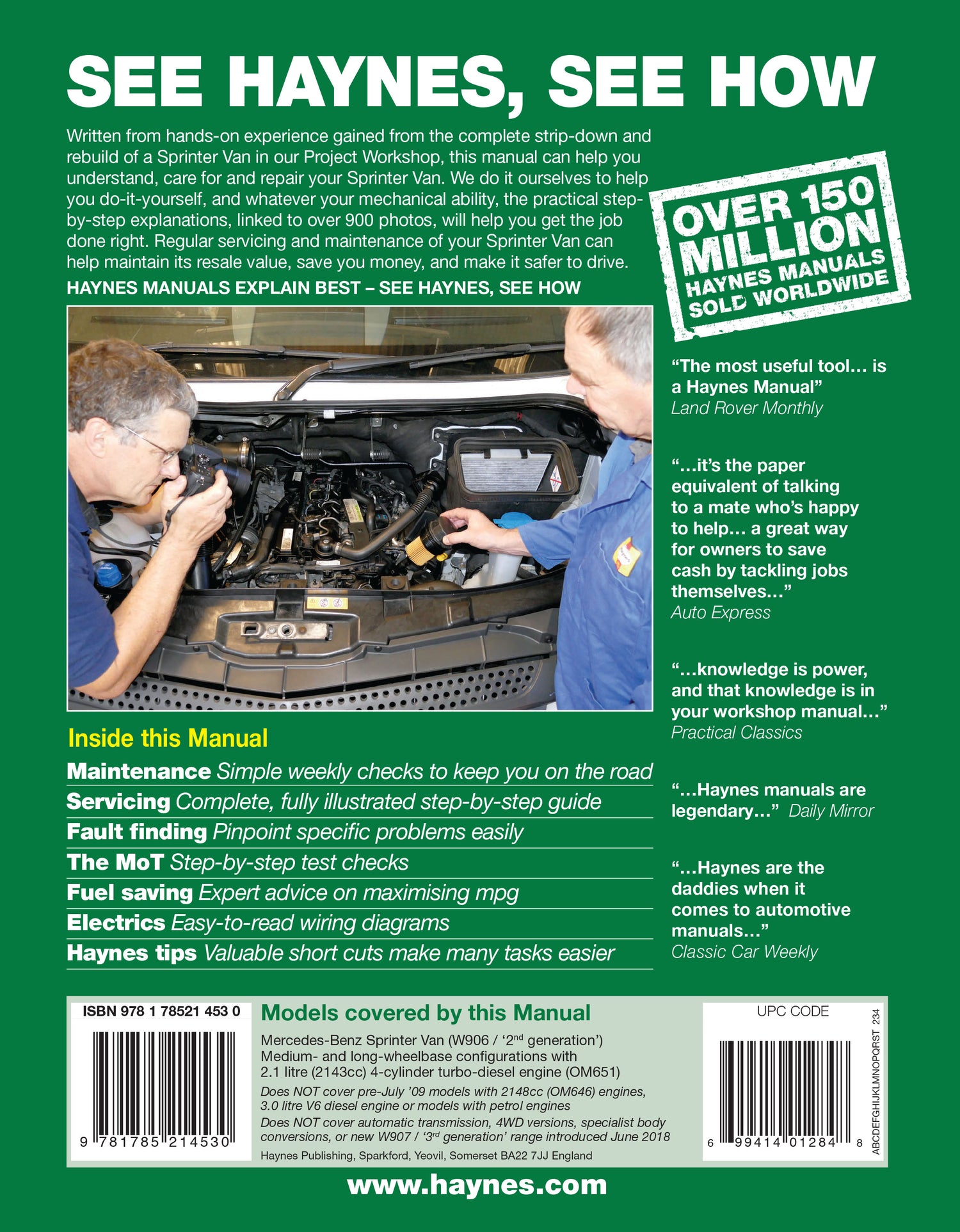 Mercedes-Benz Sprinter Diesel Vans July 09 to May 18 (09 to 18 reg) Haynes Repair Manual