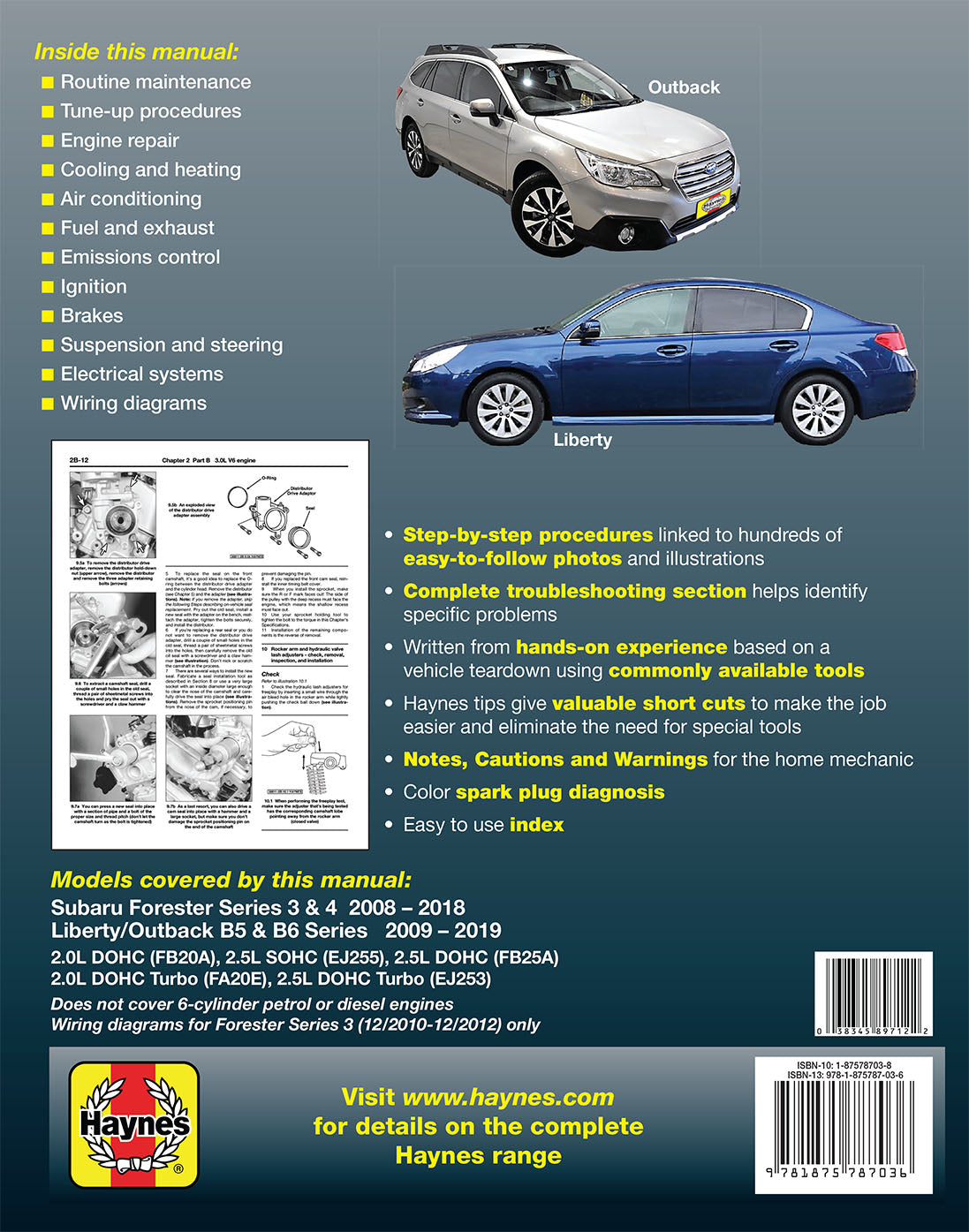 Subaru Forester 2008-2018, Liberty/Outback 2009-2019 Haynes Repair Manual