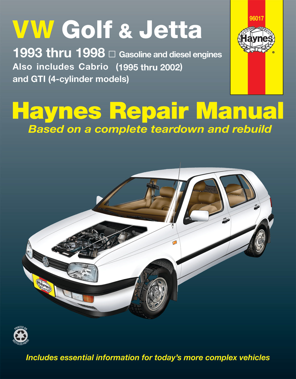 VW Golf, GTI & Jetta (93-98), and VW Cabrio (95-02), with 1.8L and 2.0L Gas Engines, and 1.9L Diesel Engine Haynes Repair Manual