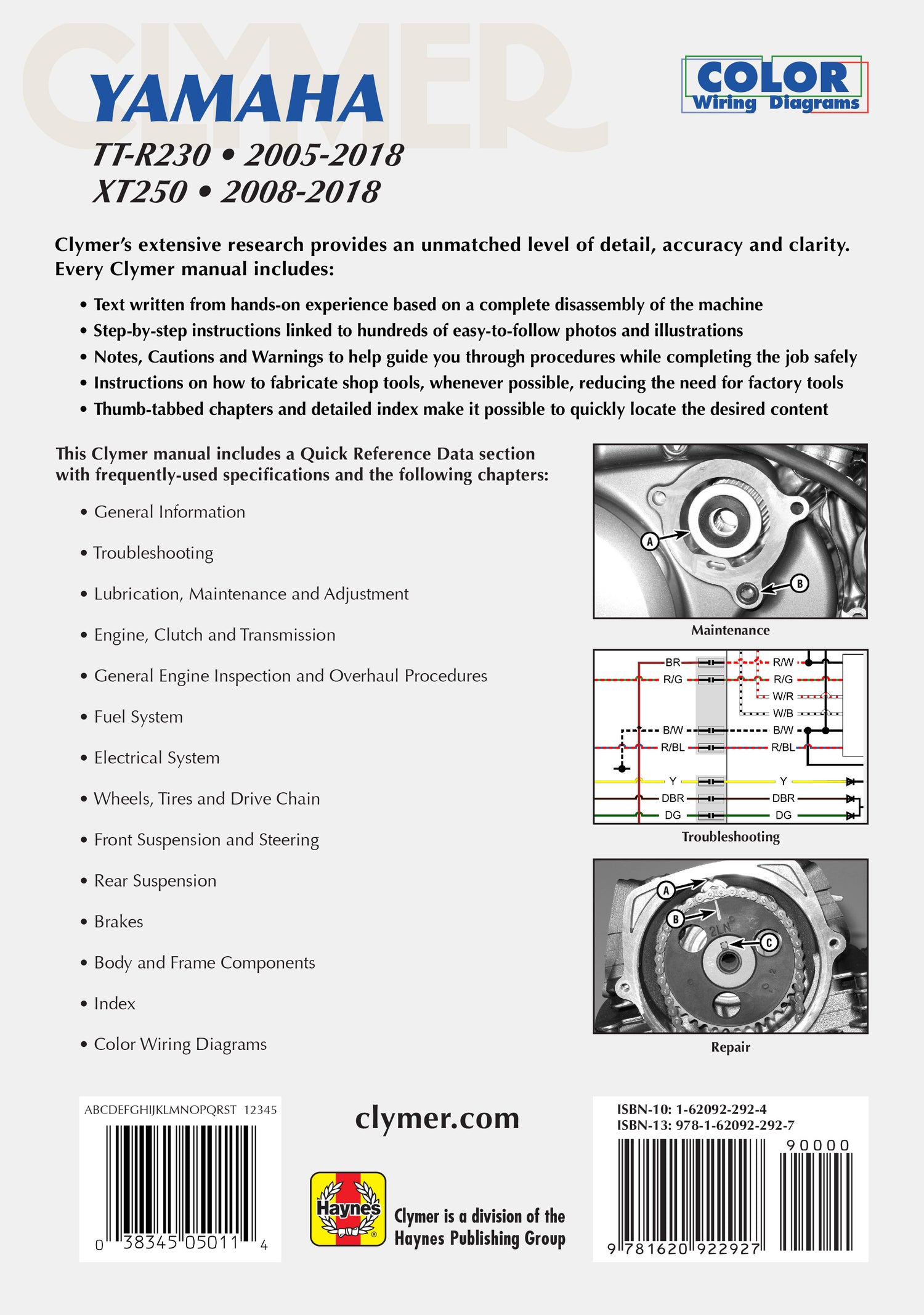 Yamaha TT-R30 and XT250 (2005 - 2018) Clymer Repair Manual