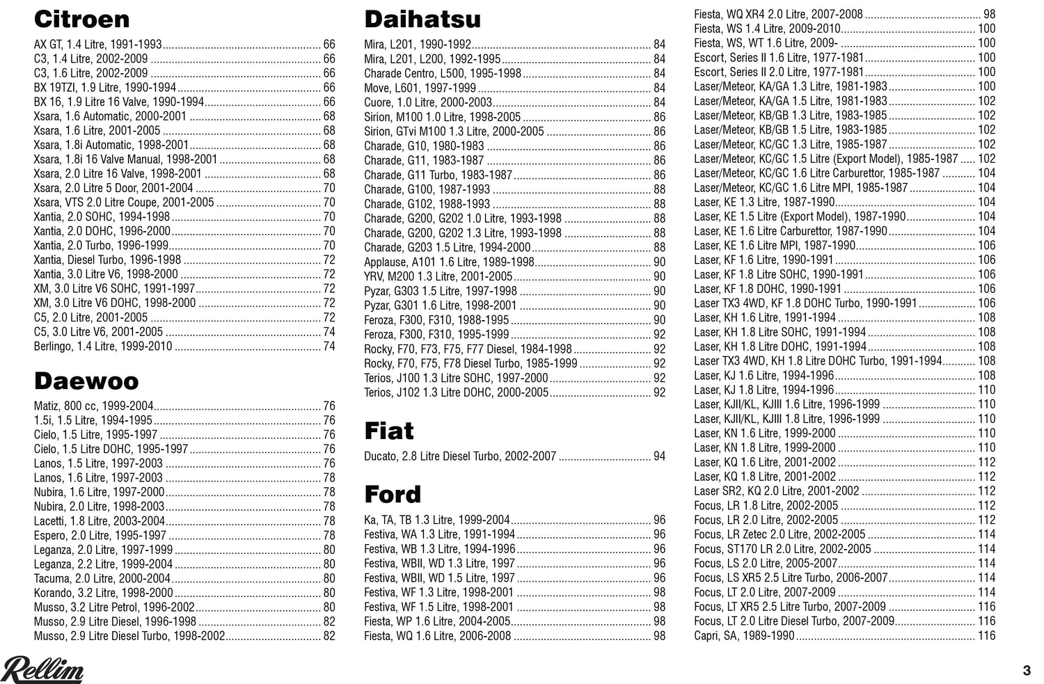 Rellim Tune-up & Lubrication Chart 2012 42nd Edition