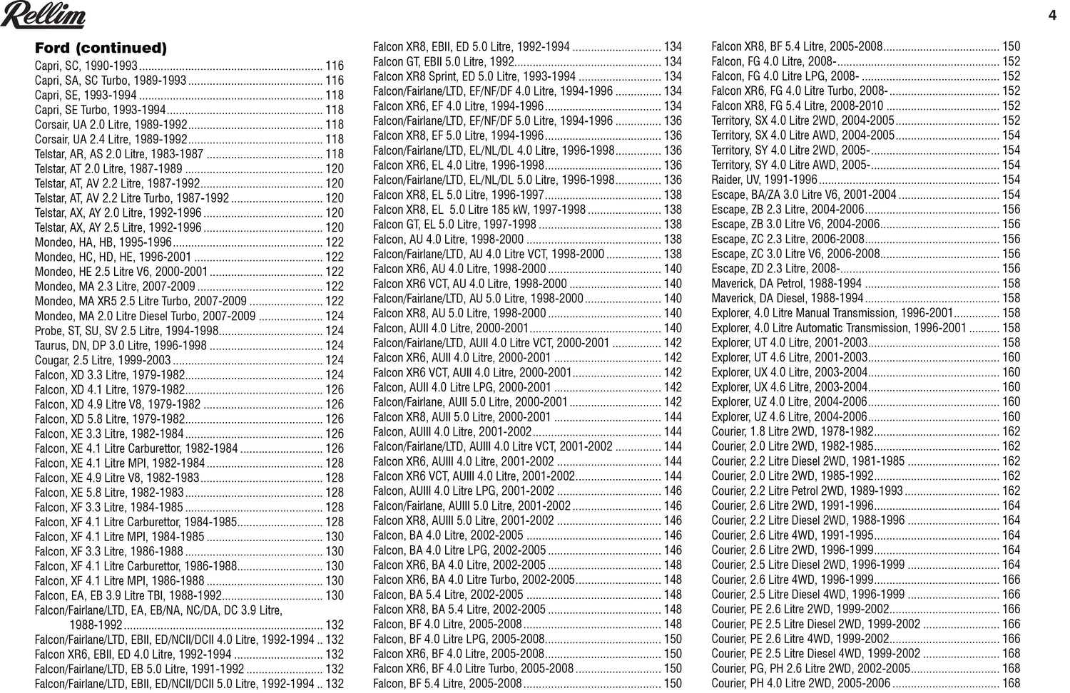 Rellim Tune-up & Lubrication Chart 2012 42nd Edition