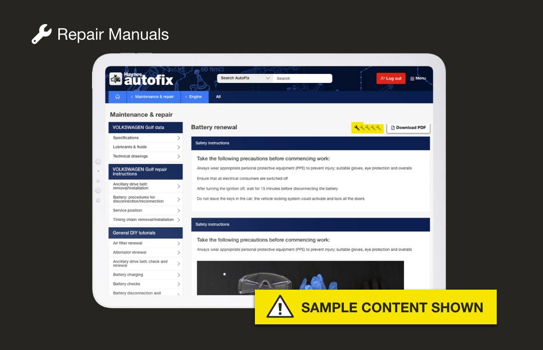 Autofix product sample content for repair manuals