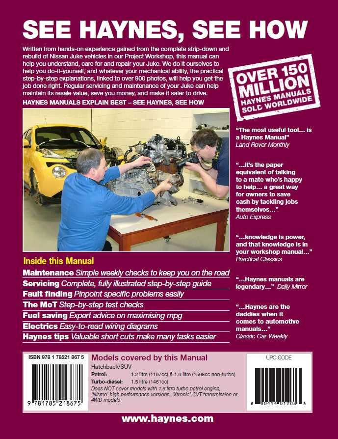 Nissan Juke (10 - 18) Haynes Repair Manual